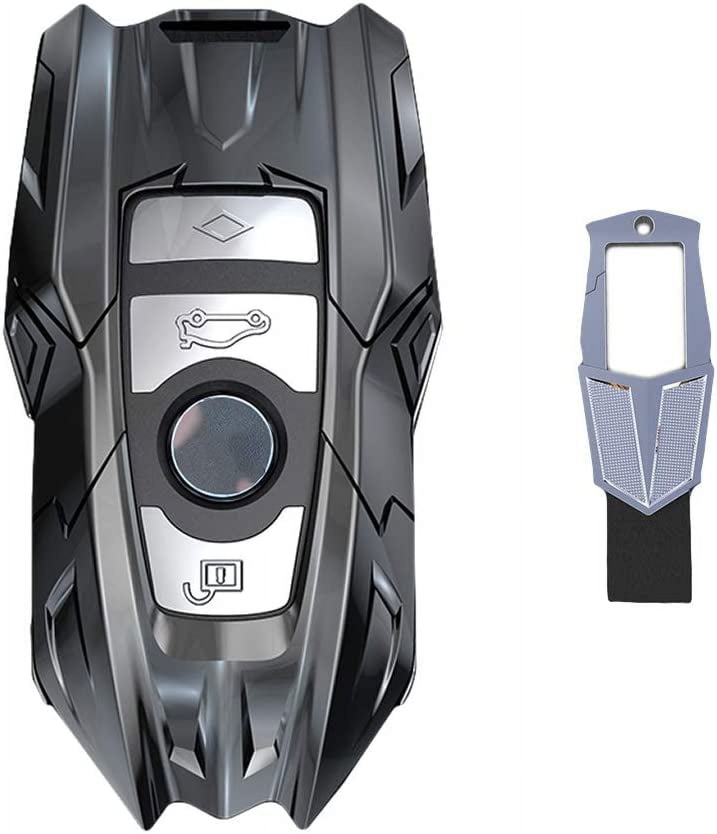 Metal Key Fob Cover for BMW X1 X2 X3 X5 X6 2 5 6 7 series, Protective Keyless Entry Smart Remote Key Case Holder 4 Buttons with Keychain (Gray B)