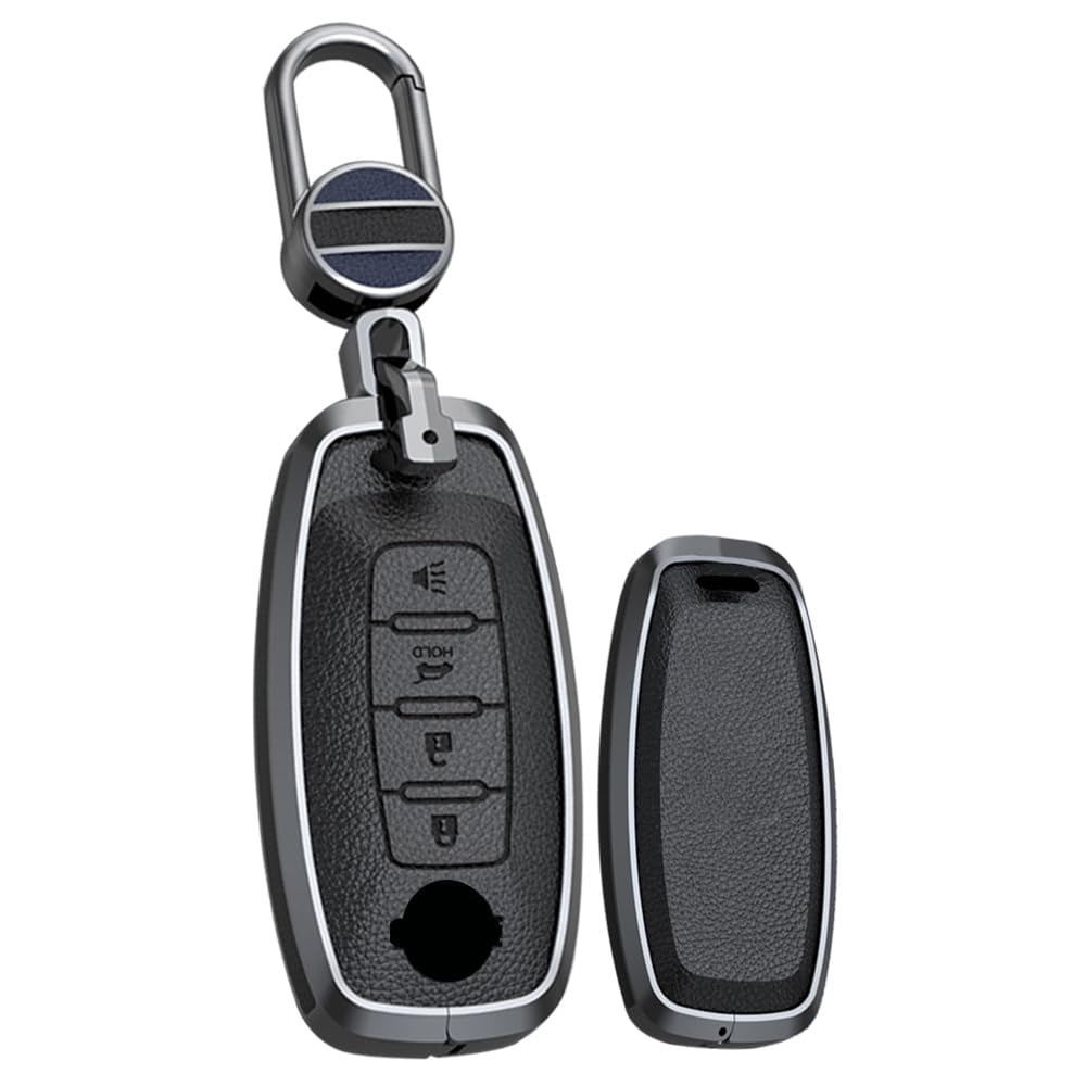 Metal Key Fob Cover with Keychain 4 Buttons Leather Key Case Holder Fit for Nissan X-trail Car Key Accessories