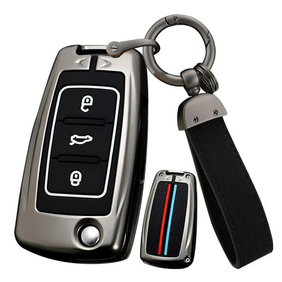 Metal Key Fob Jacket Fit for VW Remote Car Key Sleeve with Keychain Key Cover Fit for Volkswagen Jetta Tiguan Passat Polo Beetle Golf Golf GTI/R/MK6 Key Remote