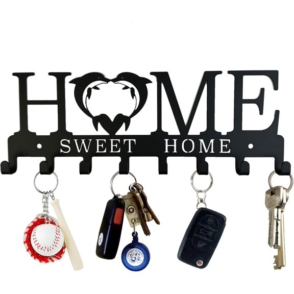 Metal Key Holder, Key Holder Wall Mount, Key Holder for Wall, Key Organizer Rack, Key Hanger Decor for Kitchen, Entryway, Hallway, Bedroom, Doorway Sweet Home Wall Metal Decor