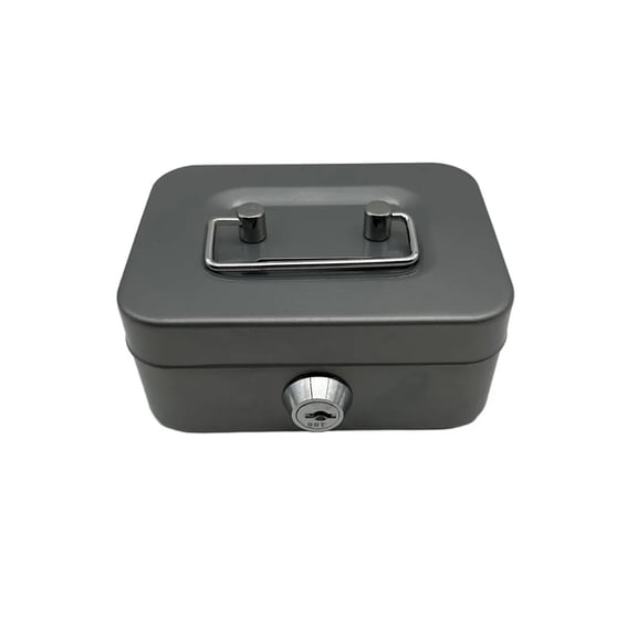 Metal Key Lock Cash Box with Handle Small Money Organizer Storage Box with Lockable Cover for Easy