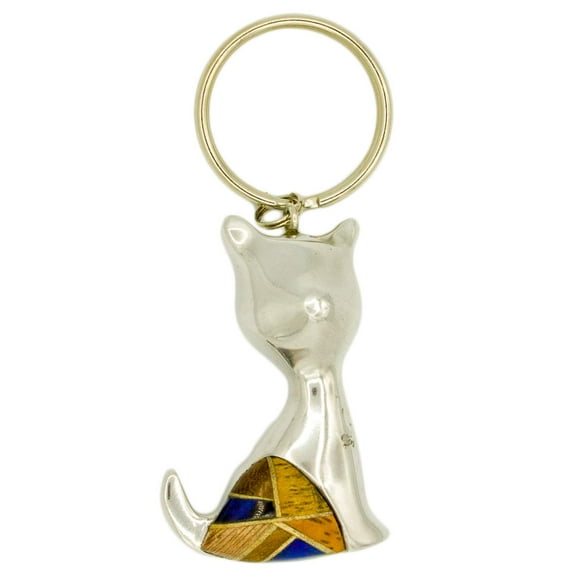 Metal Key Ring Keychain Animal Cat Key Chain Bag Purse Charm Chrome Patchwork Feline