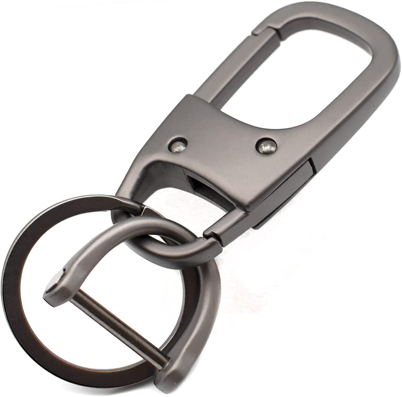 Metal Keychain Car Fob Key Chain Holder Clip with Detachable Valet Key Ring & Anti-Lost D-Ring for Men and Women - Gunmetal