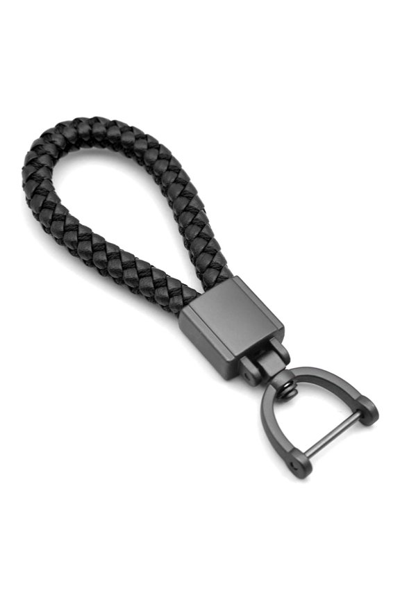 Metal Keychain Hand-Woven Leather Rope Pendant Metal Car Key Chain Color Black