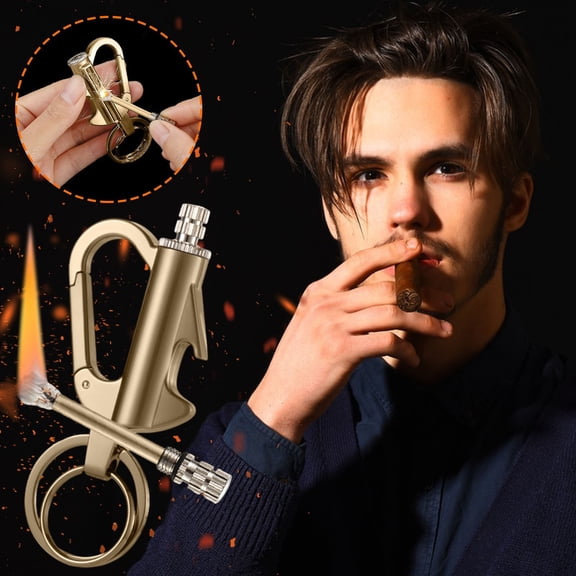 Metal Keychain Lighter Bottle Opener Metal Keychain Lighter, Reusable Waterproof Flint Matchstick Fire Starter for Camping Hunting, Great Gift Ideas