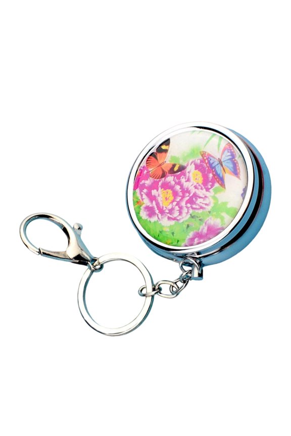 Metal Keychain Pills Box with Mirrored and Sealed Compartment Portable Medicines Dispenser Pendant Keyring Accessory