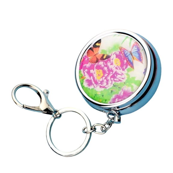 Metal Keychain Pills Box with Mirrored and Sealed Compartment Portable Medicines Dispenser Pendant Keyring Accessory