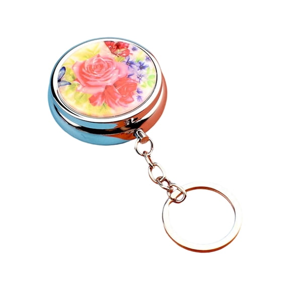 Metal Keychain Pills Box with Mirrored and Sealed Compartment Portable Medicines Dispenser Pendant Keyring Accessory