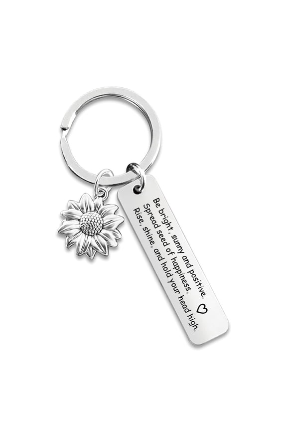 Metal Keyring with Sunflower Design Inspirational Gift for Best Friends and Sisters Personalized Engraving Keyring