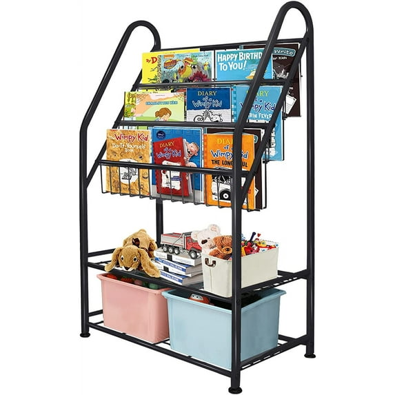 Metal Kids Bookshelf Black Toy Chests & Organizers Large Freestanding for Children Toy Chests & OrganizersRoom 25 in Toy Organizer Large Stable Bookcase Bookstore Library Bed Living Room