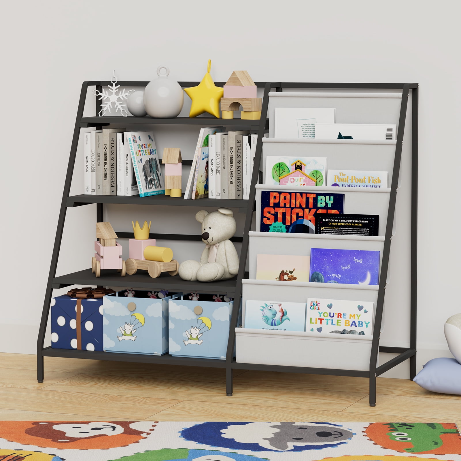 Metal Kids Bookshelf & Toy Organizer - Montessori Toddler Book Rack ...