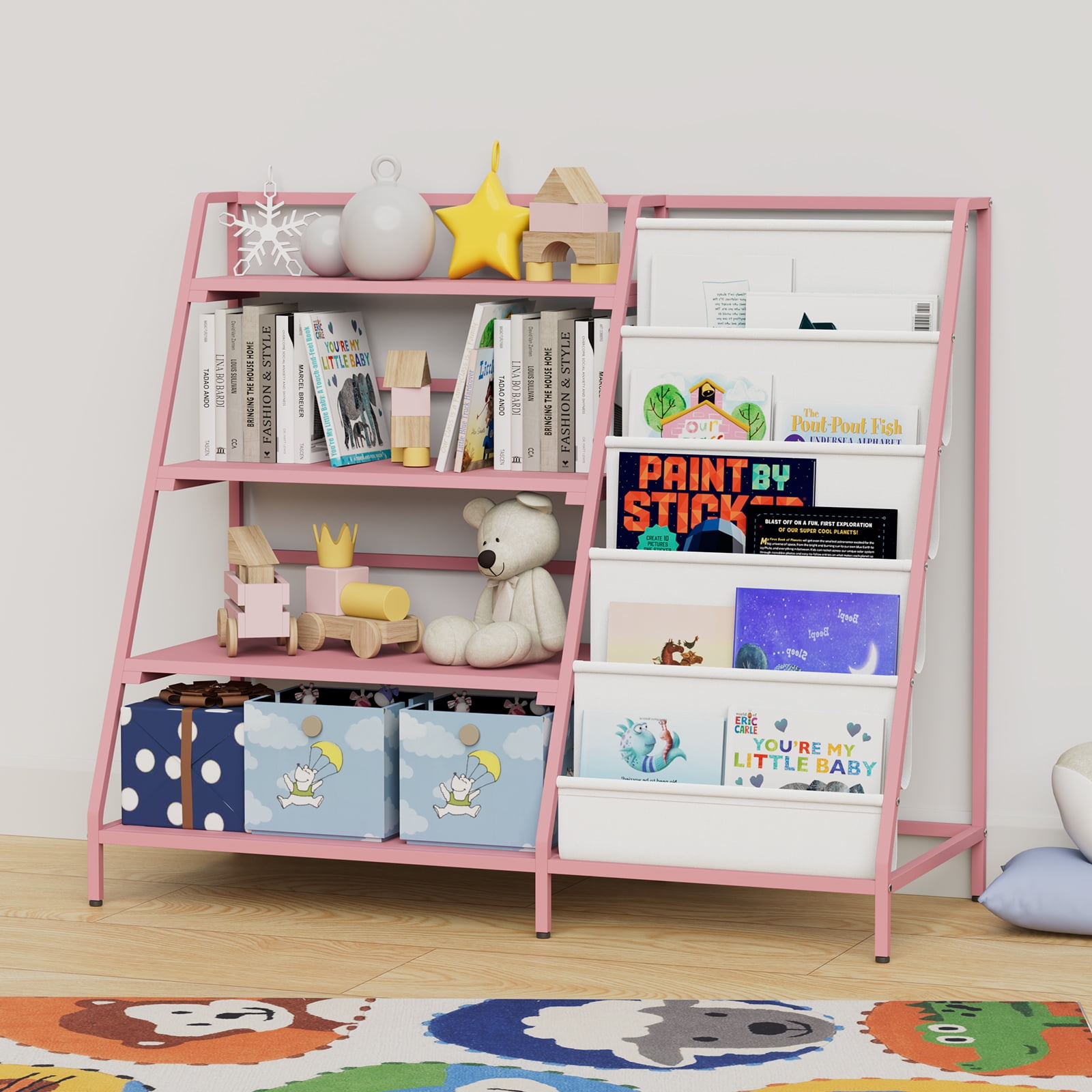 Metal Kids Bookshelf & Toy Organizer - Montessori Toddler Book Rack ...