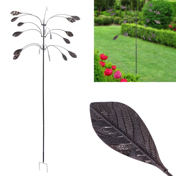 Metal Kinetic Wind Spinner, Copper Triple Foliage for Outdoor Garden