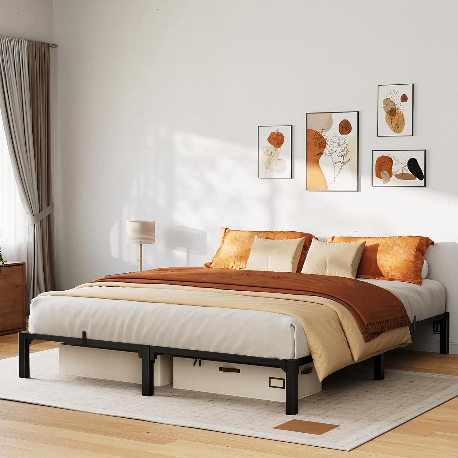 Memoryfield Metal King Bed Frame, 10" High Platform Bed Frame, Heavy Duty 800Lbs Capacity, No Box Spring, No Screws Needed with Reinforced Slats, Easy Assembly, Black