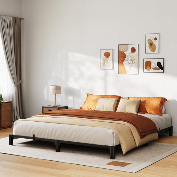 Memoryfield Metal King Bed Frame, 6" High Platform Bed Frame, Heavy Duty 800Lbs Capacity, No Box Spring, No Screws Needed with Reinforced Slats, Easy Assembly, Black
