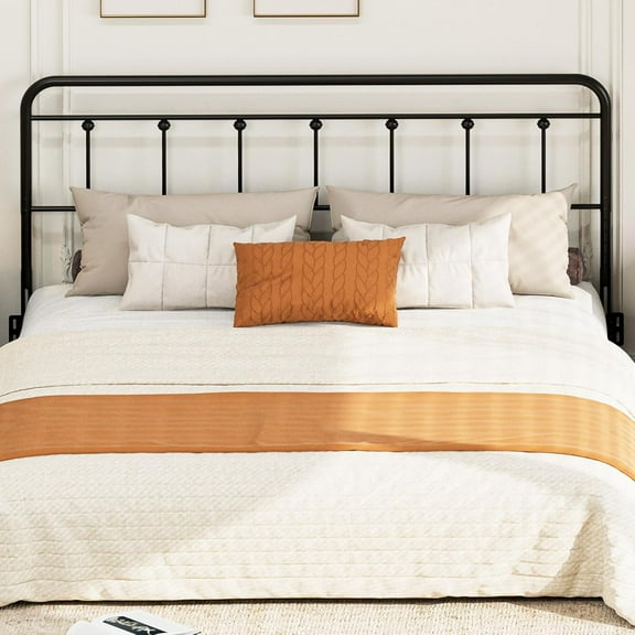 Metal King Size Headboard Only, Adjustable Height, Steel King Headboard with Bed Frame Brackets Adapter, Farmhouse Victorian Style, Easy Assembly, Black