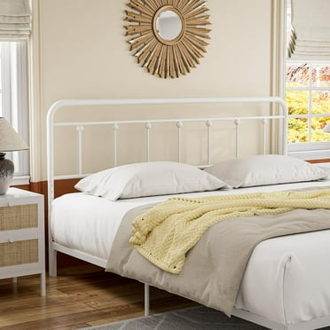 Metal King Size Headboard, Victorian Farmhouse Style, Adjustable Height, Curved Steel King Headboard Only, Easy Assembly, Attach Frame - White
