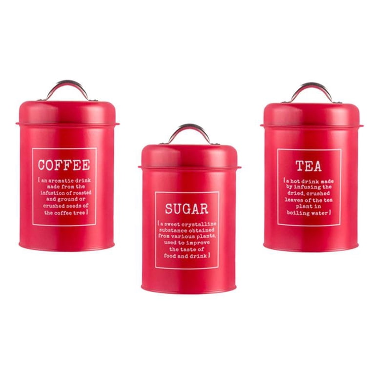 Set Of 3 Airtight Kitchen Storage Canisters - Black Metal Tin For Tea, Coffee, Sugar & More