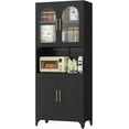 thumbnail image 1 of Metal Kitchen Pantry Storage Cabinet，75" Tall Storage Cabinets with 4 Doors and Adjustable Shelves ，Black Hutch Cabinet with Microwave Stand,Large Kitchen Cupboard for Dining Room, 1 of 7