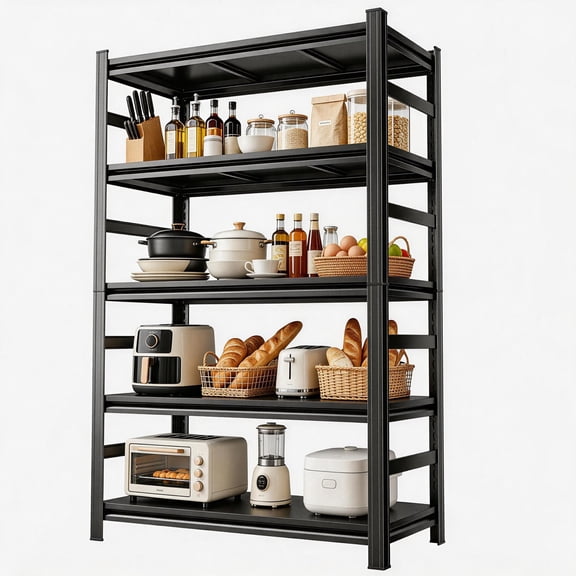 Metal Kitchen Shelf, Heavy Duty 5 Tier Adjustable Storage Shelf, 3000 lb. Load Capacity, Steel Dividers for Heavy Duty Tools and Cookware, Ideal for Kitchen, Pantry, Garage,72" H x 36" W x 16" D