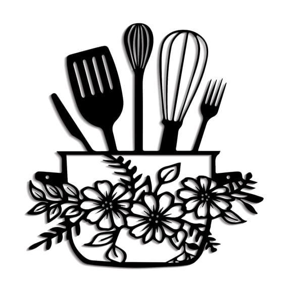 Metal Kitchen Signs Wall Decor, Modern Kitchenware Line Art, Rustic Home Hanging Pictures Country Farmhouse Sign For Mardi Gras Easter Dining Room - Black