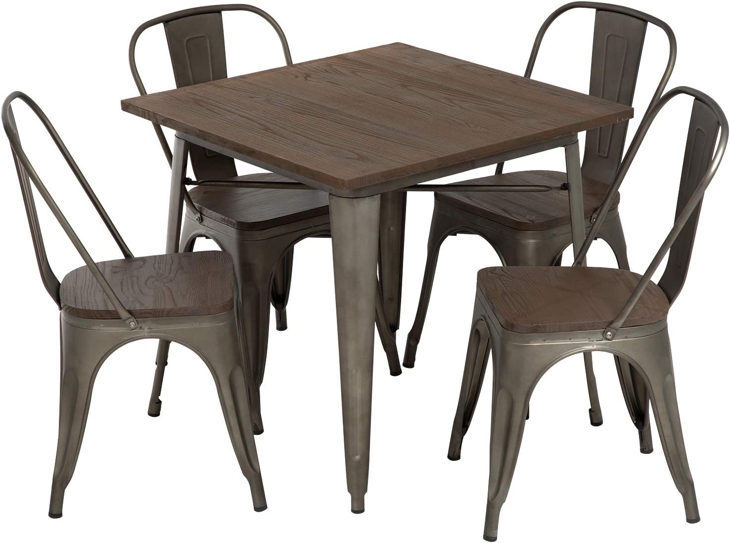 Metal Kitchen Table Set Dining Table Chairs Home Restaurant Wood Top Table Metal Dining Chairs Bar Coffee Table Set Indoor Outdoor Metal Base Table Patio Dining Table 4 Chairs Patio Furniture - image 1 of 7