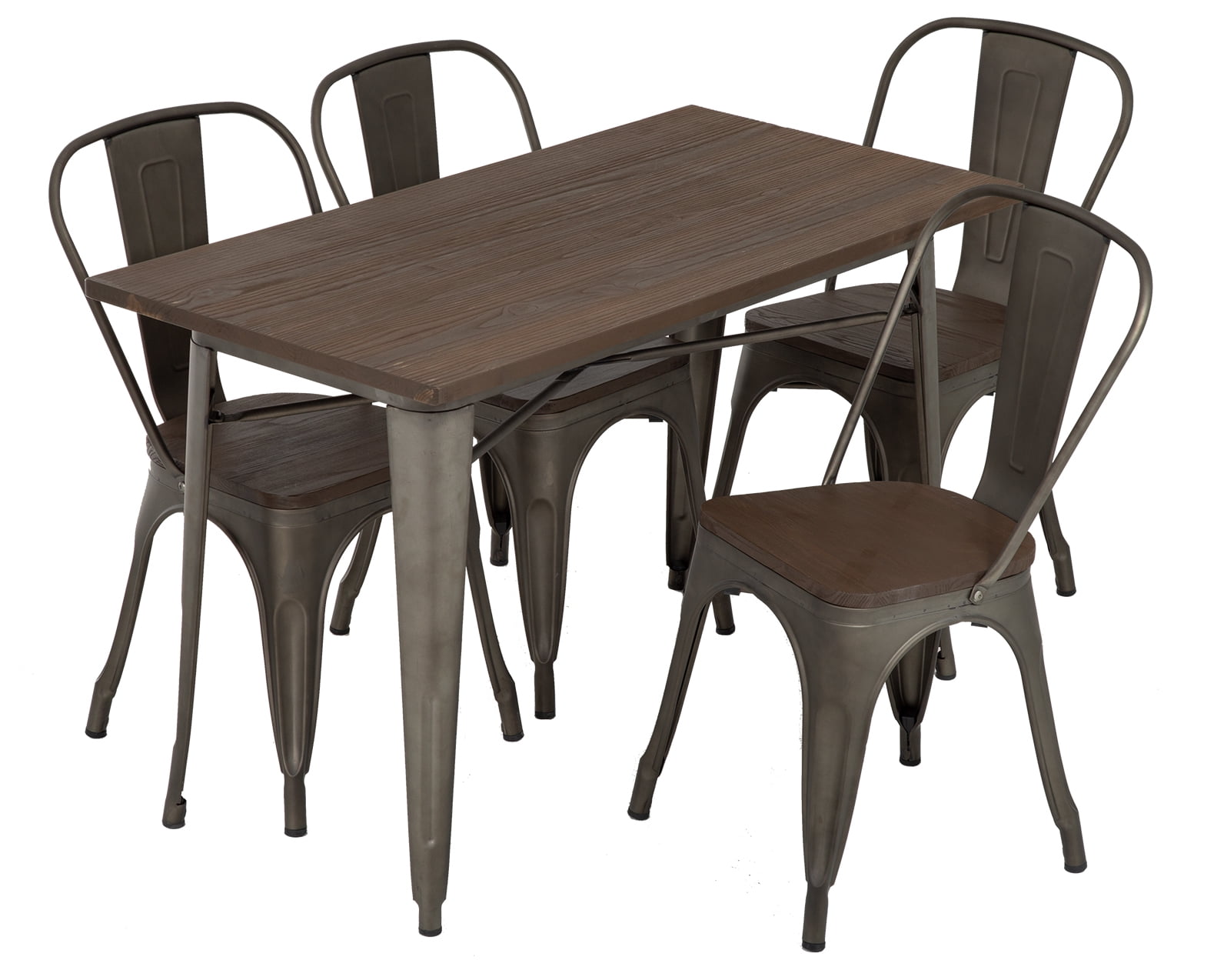 Metal Kitchen Table Set Dining Table Chairs Home Restaurant Wood Top Table 24*48 Inches Bar Coffee Table Set Indoor Outdoor Metal Base Table Patio Dining Table 4 Chairs Patio Furniture