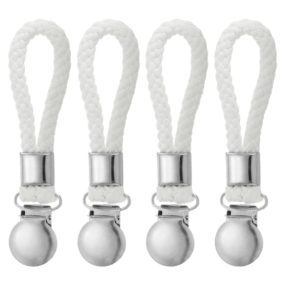 Metal Kitchen Towels Clip, Tea Towel Holder with Hanging Braided Cotton Loop, White 4 Pack