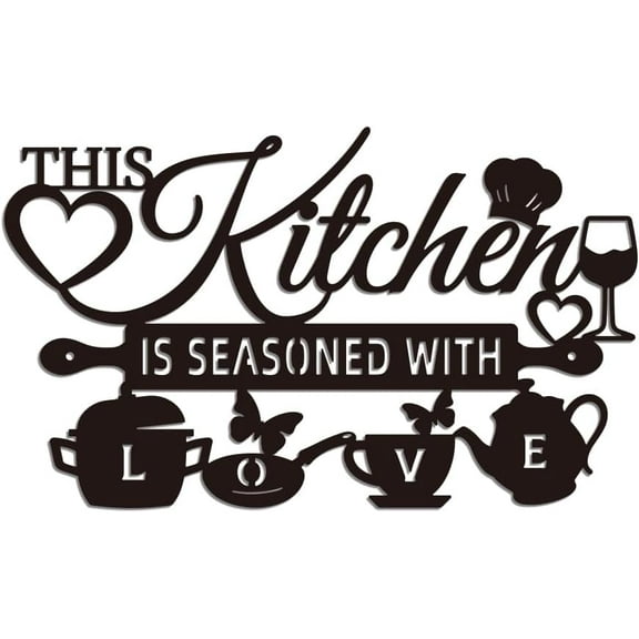 Metal Kitchen Wall Art Decor This Kitchen is Seasoned with Love Metal Wall Art Hanging Decor Signs Word Name Wall Sculpture Statues Decor