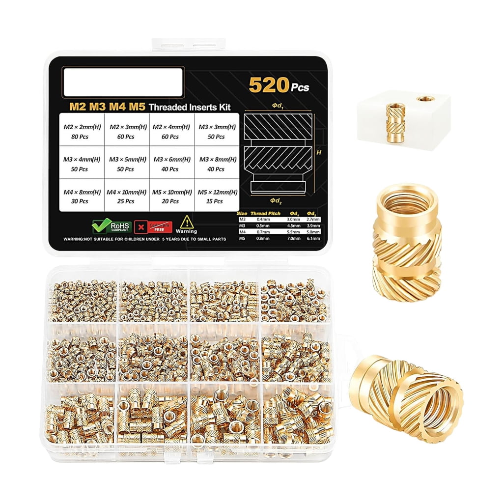 520pcs Metal Threaded Inserts with Knurled Surfaces Ensuring Secure Fastening