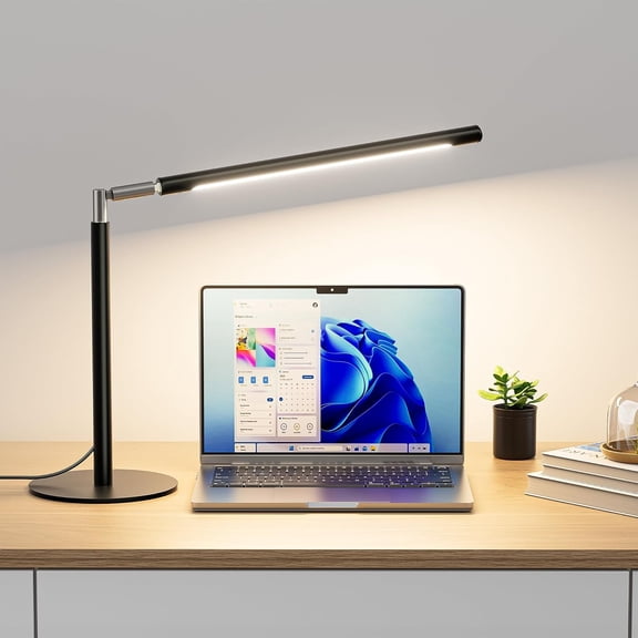 Metal LED , 16" Dimmable Desk Light with Base, 15W 1200LM, Adapter Included, Color & Brightness Adjustable, Modern Tall Table Lamp for Home Office Reading Study Task Laptop, Black