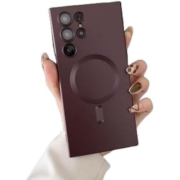 Metal Lacquer Dust Mesh Phone Case, Wireless Magnetic Attraction, Simple, Businessman, Drop-Proof, for Samsung Galaxy S23 S22 S21 S20 Ultra Plus FE Note20 Note10 Phone Case (Burgundy,S23)