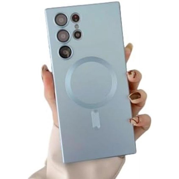 Metal Lacquer Dust Mesh Phone Case, Wireless Magnetic Attraction, Simple, Businessman, Drop-Proof, for Samsung Galaxy S23 S22 S21 S20 Ultra Plus FE Note20 Note10 Phone Case (Blue,Note10)