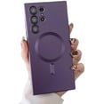 thumbnail image 1 of Metal Lacquer Dust Mesh Phone Case, Wireless Magnetic Attraction, Simple, Businessman, Drop-Proof, for Samsung Galaxy S23 S22 S21 S20 Ultra Plus FE Note20 Note10 Phone Case (Purple,S23 Ultra), 1 of 8