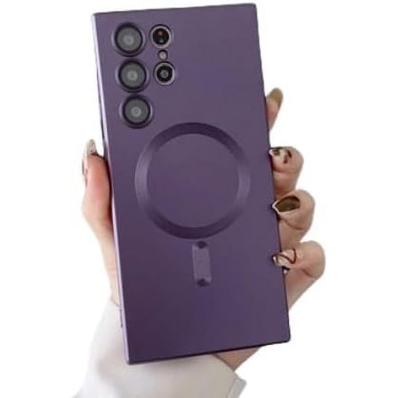 Metal Lacquer Dust Mesh Phone Case, Wireless Magnetic Attraction, Simple, Businessman, Drop-Proof, for Samsung Galaxy S23 S22 S21 S20 Ultra Plus FE Note20 Note10 Phone Case (Purple,S23 Ultra)