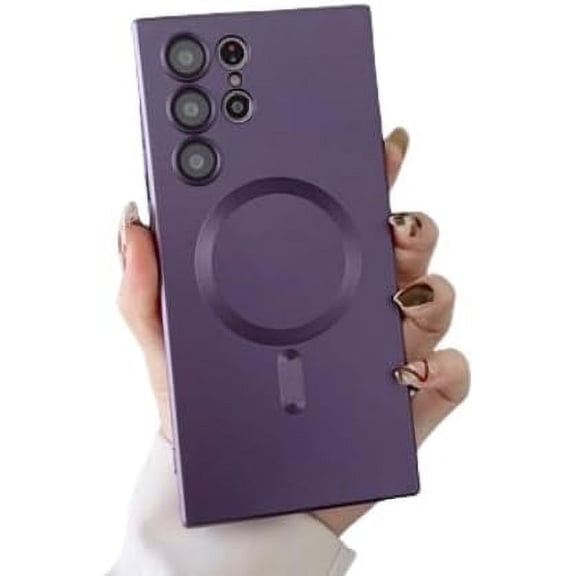 Metal Lacquer Dust Mesh Phone Case, Wireless Magnetic Attraction, Simple, Businessman, Drop-Proof, for Samsung Galaxy S23 S22 S21 S20 Ultra Plus FE Note20 Note10 Phone Case (Purple,S21 FE)