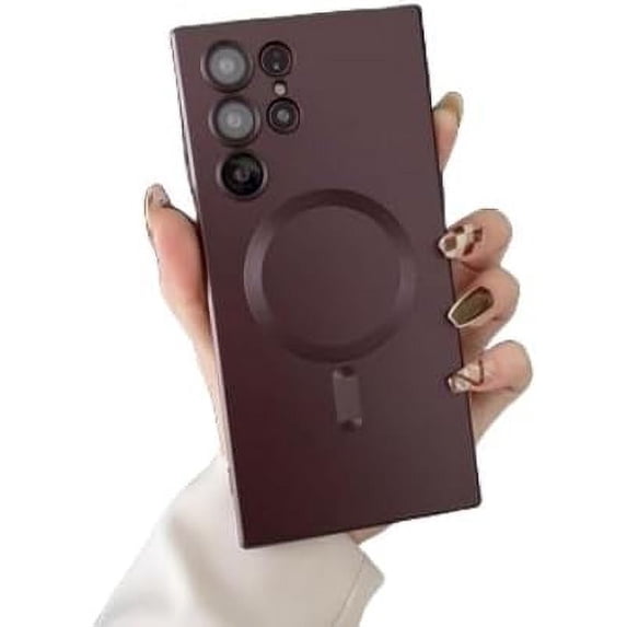 Metal Lacquer Dust Mesh Phone Case, Wireless Magnetic Attraction, Simple, Businessman, Drop-proof, for Samsung Galaxy S23 S22 S21 S20 Ultra Plus FE Note20 Note10 Phone Case (Burgundy,S21 Ultra)