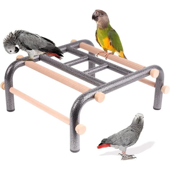 Metal Ladder Large Bird Training Perch for Fun and Exercising, No Tool Quick Install Heavy-Duty Rustproof Table Training Perch with Wooden Bars for African Grey Macaw Amazon Parrot