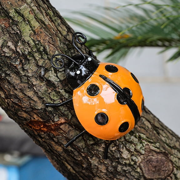 Metal Ladybug Wall Art, Cute Insect Garden Decor, Colorful Iron Wall Sculpture for Outdoor Fence, Tree, and Backyard, Hand-Painted Spring Summer Ornament for Patio, Porch