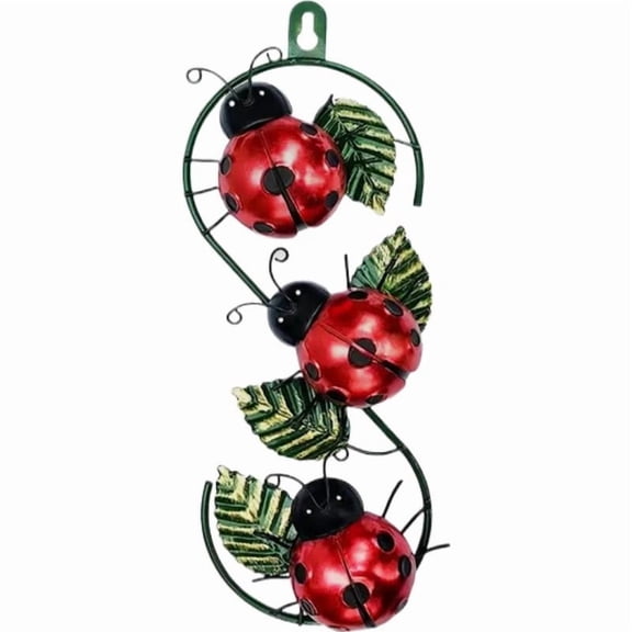 Metal Ladybug Wall Art Decor,3D Insect Sculpture with Leaves, Wall Sculpture Decoration Hanging for Home Living Room Bedroom Garden Porch Terrace Decoration Indoor Outdoor