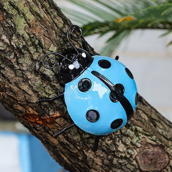 Metal Ladybugs Wall Art Outdoor Decor - 3D Cute Ladybirds Sculptures for Garden, Fence, Yard - Bulk Set of Lawn Ornaments & Rustic Patio Decorations for Trees, Home & Outdoor Spaces