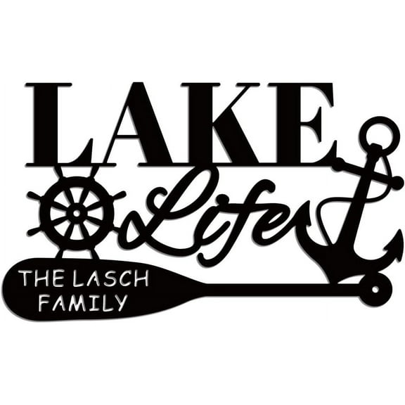 Metal Lake Life with Anchor Wall Art Decor Lake House Cabin Metal Wall Art Hanging Decor Signs Life is Better Accent Wall Sculpture Statues for Home Living Room Bathroom 7.04x11.81 Inch