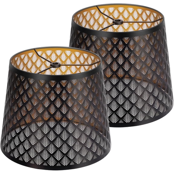 Metal Lamp shades Set of 2, Drum Lamp shades 7.9" Top x 9.8" Bottom x 7.9" High,Small Lampshades,With Pattern of Grid lines,For Table Lamp - Lampshades Replacement (Grid lines)