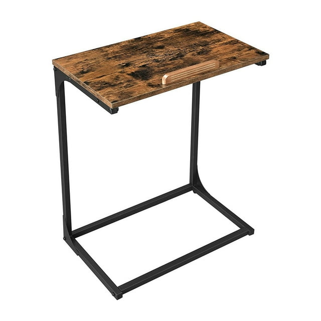 Metal Laptop Table with Tilting Wooden Top and Grains, Brown and Black