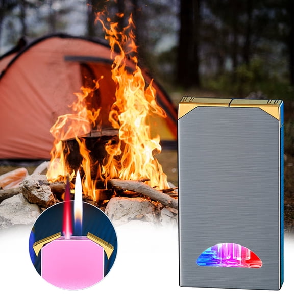 Metal Large Fire Windproof Blue Flame Lighter, Torch Lighter, Multifunctional Large Windproof Welding Torch Lighter, Bright Fire Lighter with Safety Lock and Adjustable Red/Blue Flame
