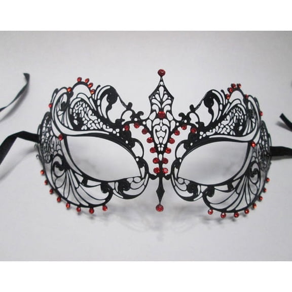 Metal Laser Cut Masquerade Mask with Red Diamonds