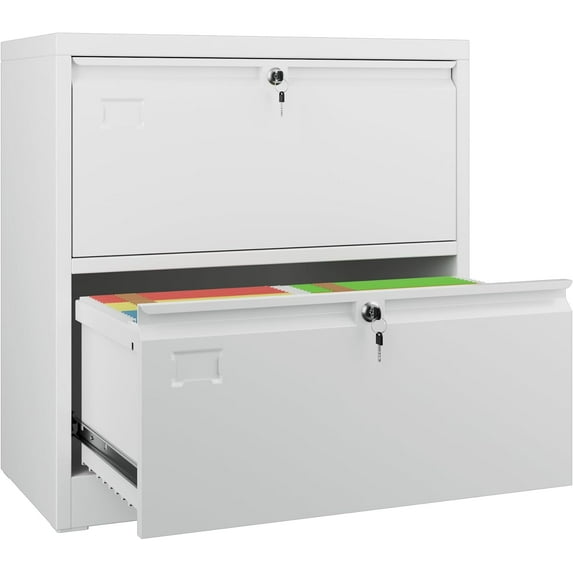 Metal Lateral File Cabinet, 2 Drawers Lateral Filing Cabinet, Office Wide Storage File Cabinet for Letter/Legal/A4 Size, Assembly Required