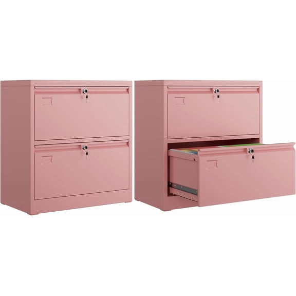 Metal Lateral File Cabinet, 30.24" H Lockable Files Cabinet, Ins Design Office Cabinet with 2 Drawers, Assembly Required