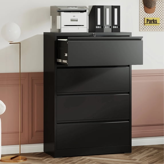 Metal Lateral File Cabinet With Drawer&Lock,filing Cabinet For Home Office/Legal/Letter/A4, Home Office Furniture For Hanging File,Space-Saving Wide Storage.