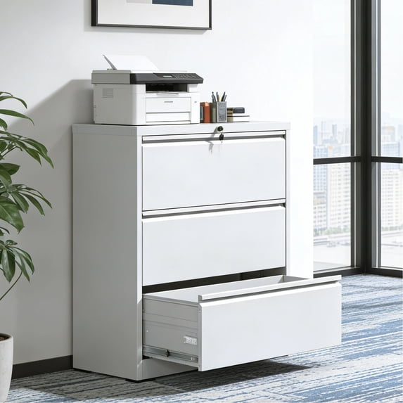 Metal Lateral File Cabinet With Drawer&Lock,filing Cabinet For Home Office/Legal/Letter/A4, Home Office Furniture For Hanging File,Space-Saving Wide Storage.